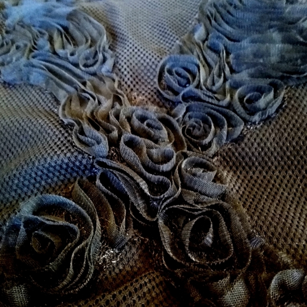LEON MAX LIMITED EDITION BLACK M L RAISED SOUTACHE CHENILLE SILK FIT FLARE DRESS - Picture 6 of 15